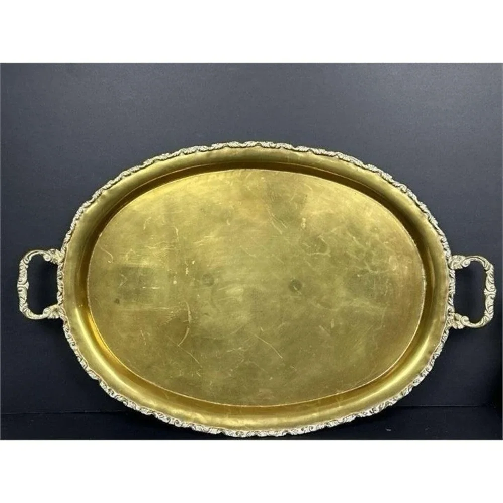 Vintage Solid Brass Tea Coffee Set Tray 4 Pc Teapot Creamer Sugar Ornate